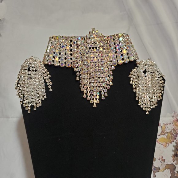 RHINESTONE JELWERY SET EARRINGS/NECKLACE VINTAGE - Picture 6 of 6